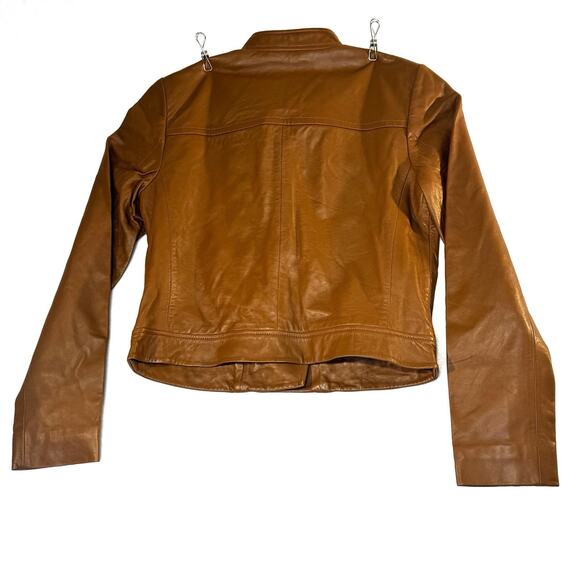 MRSP $250 New Michael Kors Real Lamb Leather Short Jacket Brown Size Medium - Picture 7 of 15